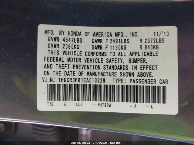 Honda Accord Ex-l V-6 2014 1HGCR3F81EA013229 Image 9