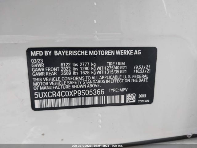 5UXCR4C0XP9S05366 BMW X5 Sdrive40i