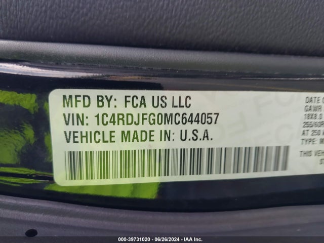 1C4RDJFG0MC644057 Dodge Durango Pursuit Awd