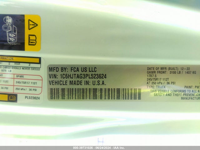 1C6HJTAG3PL523624 Jeep Gladiator Sport S 4x4
