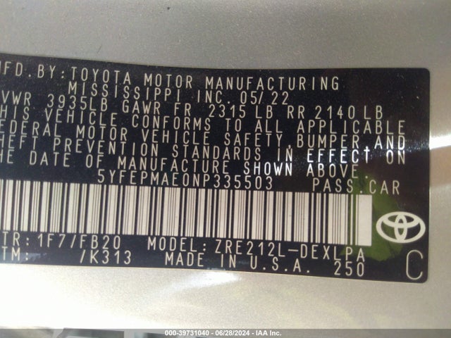 Toyota COROLLA LE 2022 5YFEPMAE0NP335503 Image 9