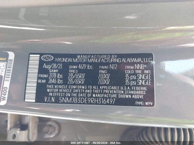 Hyundai TUCSON SEL 2024 5NMJB3DE9RH316497 Image 9