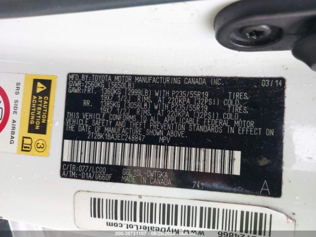 2T2BK1BA3EC248847 Lexus RX 350