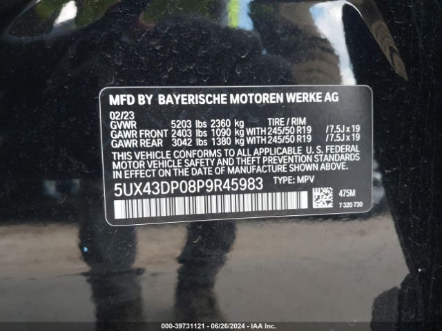 5UX43DP08P9R45983 BMW X3 Sdrive30i