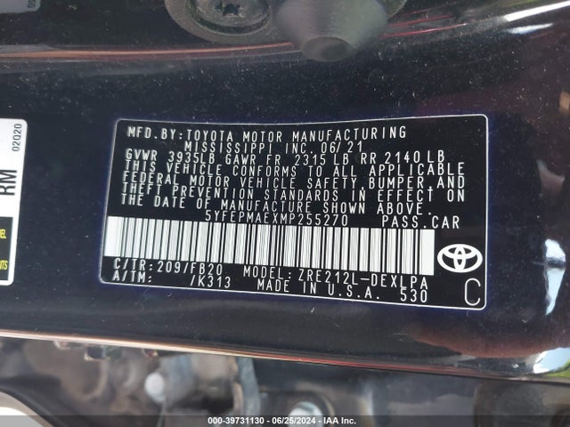 Toyota COROLLA LE 2021 5YFEPMAEXMP255270 Image 9