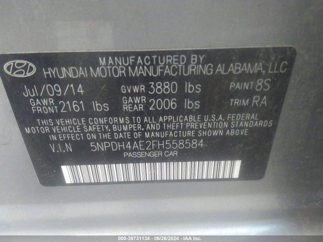 Hyundai ELANTRA SE 2015 5NPDH4AE2FH558584 Image 9