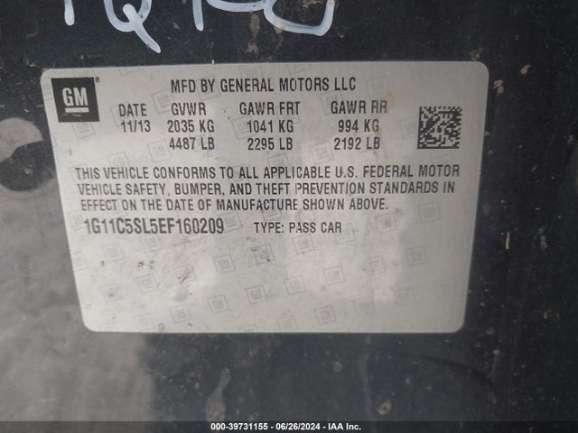 Chevrolet MALIBU 1LT 2014 1G11C5SL5EF160209 Image 9