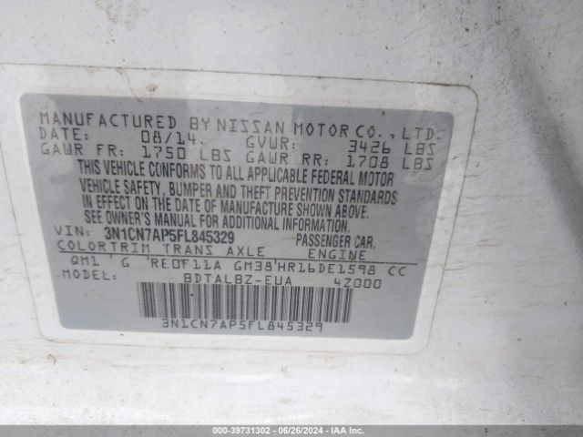 3N1CN7AP5FL845329 Nissan Versa 1.6 Sv