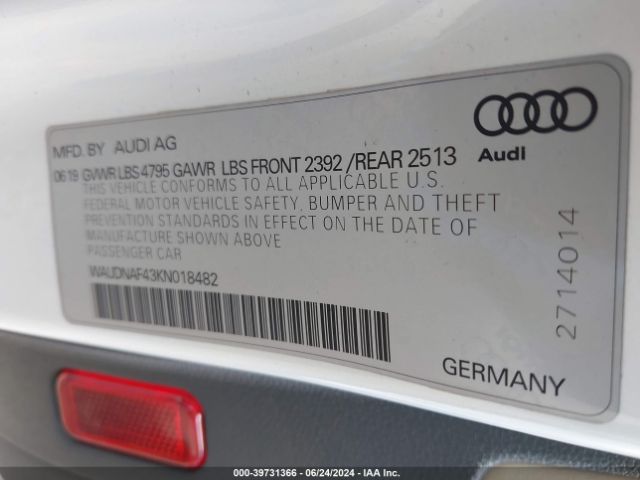 WAUDNAF43KN018482 Audi A4 45 Premium