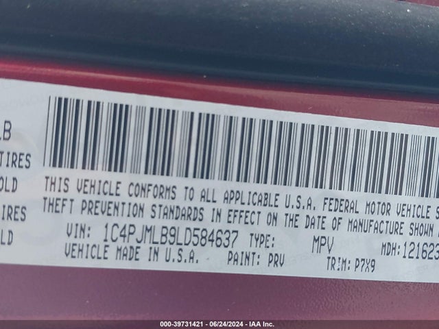 1C4PJMLB9LD584637 Jeep Cherokee Latitude Plus 4x4