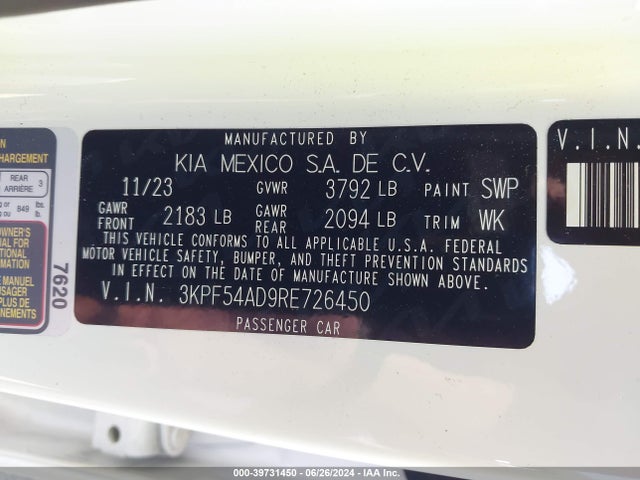 3KPF54AD9RE726450 KIA Forte Gt-line