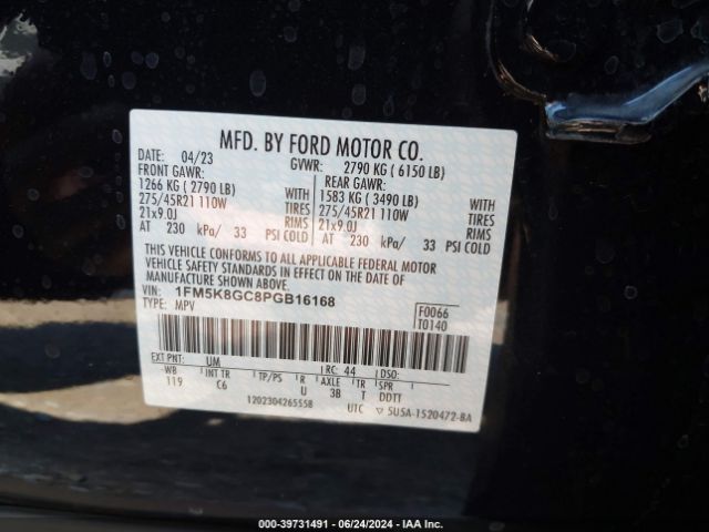 1FM5K8GC8PGB16168 Ford Explorer St
