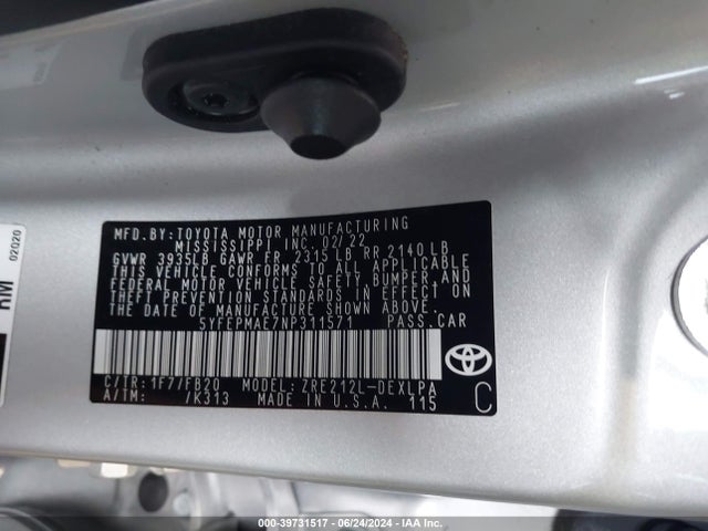 Toyota COROLLA LE 2022 5YFEPMAE7NP311571 Image 9
