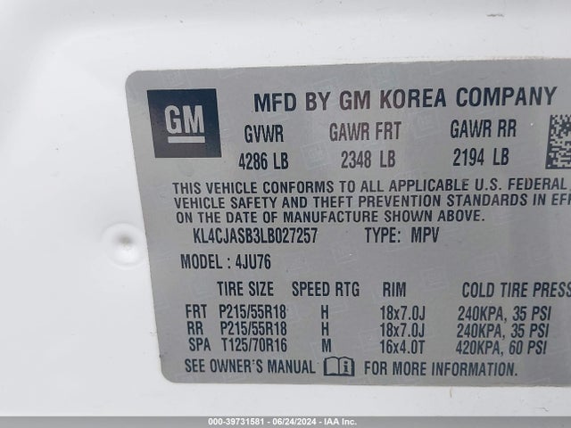 KL4CJASB3LB027257 Buick Encore Fwd Preferred