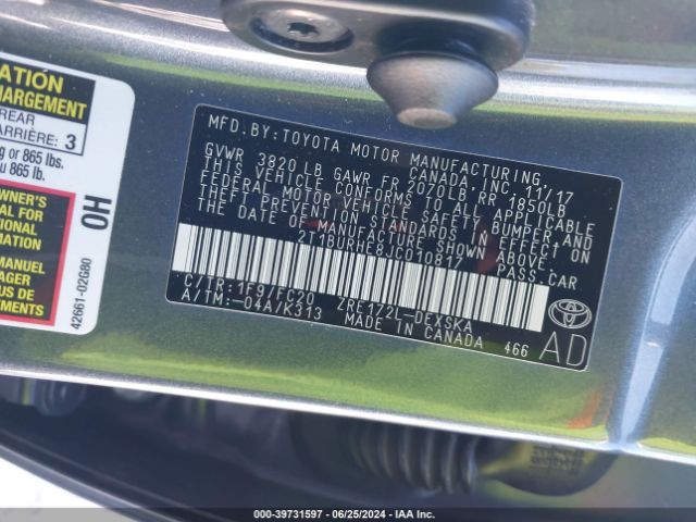 2T1BURHE8JC010817 Toyota COROLLA SE