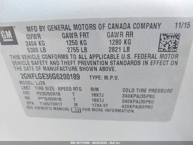 Chevrolet Equinox Ltz 2016 2GNFLGE36G6200189 Image 9