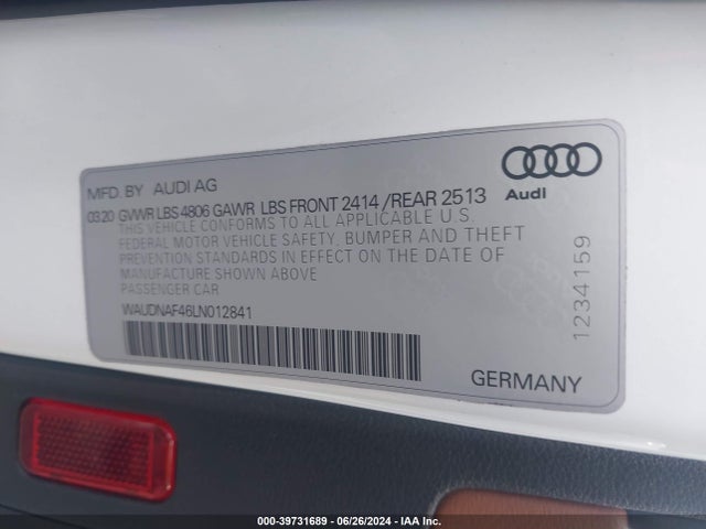 WAUDNAF46LN012841 Audi A4 Premium 45 Tfsi Quattro S Tronic