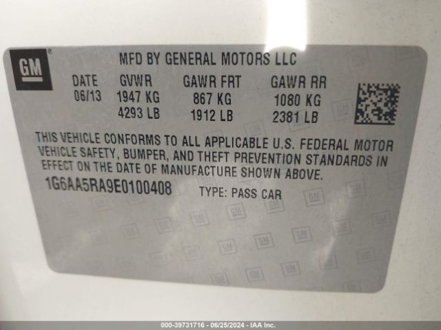 1G6AA5RA9E0100408 Cadillac Ats Standard