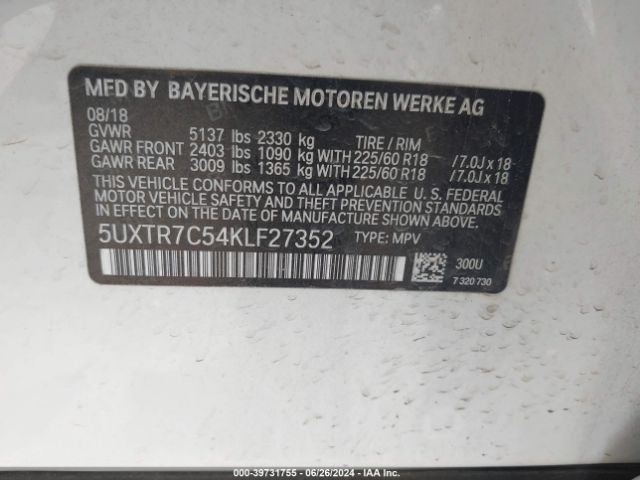 5UXTR7C54KLF27352 BMW X3 Sdrive30i