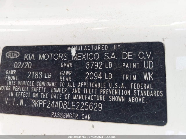KIA FORTE FE 2020 3KPF24AD8LE225629 Image 9