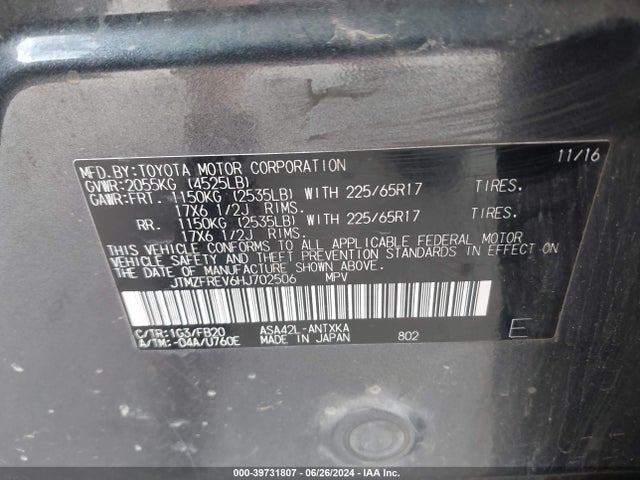 Toyota RAV4 LE 2017 JTMZFREV6HJ702506 Image 9