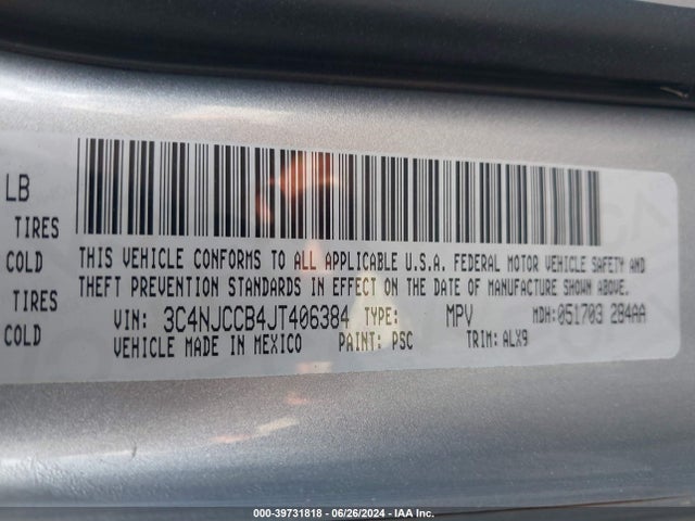 3C4NJCCB4JT406384 Jeep Compass Limited Fwd