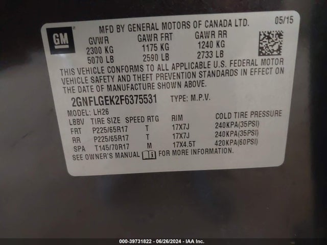 Chevrolet Equinox 2lt 2015 2GNFLGEK2F6375531 Image 9