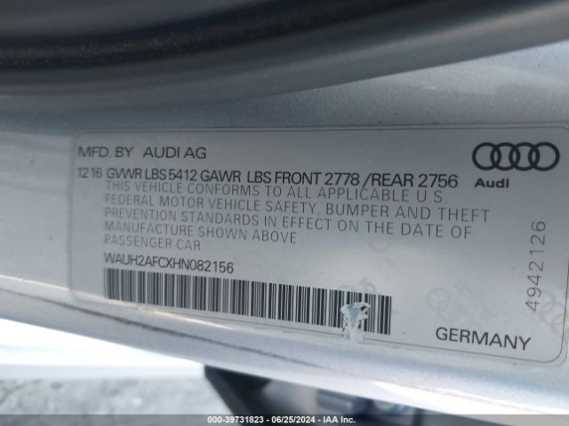 WAUH2AFCXHN082156 Audi A6 3.0t Premium Plus