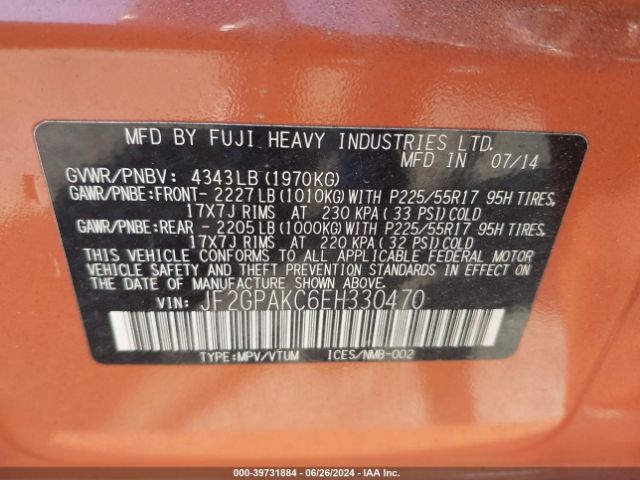 JF2GPAKC6EH330470 Subaru Xv Crosstrek 2.0i Limited