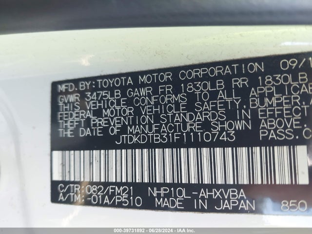 Toyota Prius C Two 2015 JTDKDTB31F1110743 Image 9