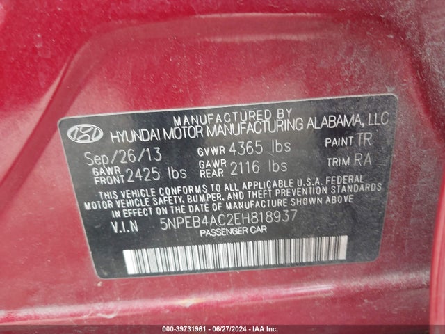 Hyundai SONATA GLS 2014 5NPEB4AC2EH818937 Image 9