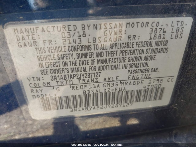 Nissan SENTRA SV 2018 3N1AB7AP2JY287127 Image 9