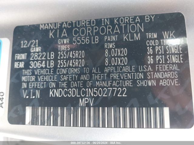 KNDC3DLC1N5027722 KIA Ev6 Gt-line