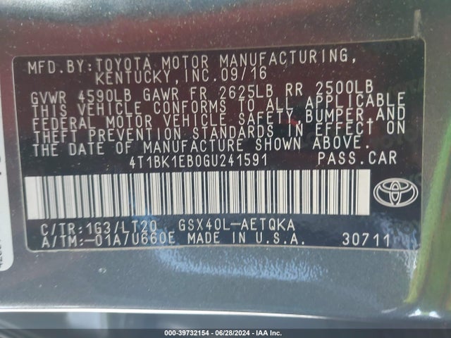 Toyota Avalon Touring 2016 4T1BK1EB0GU241591 Image 9