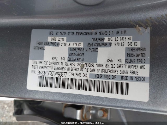 3MZBM1K79FM193877 Mazda Mazda3 I Sport