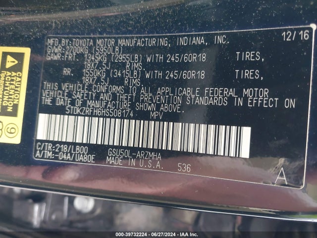 Toyota Highlander Xle 2017 5TDKZRFH6HS508174 Image 9