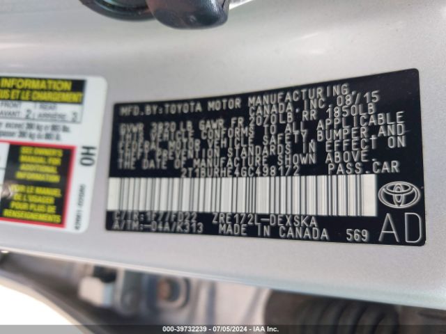 2T1BURHE4GC498172 Toyota Corolla S Plus