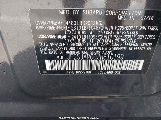 JF2SJARC0JH610199 Subaru Forester 2.5i Limited