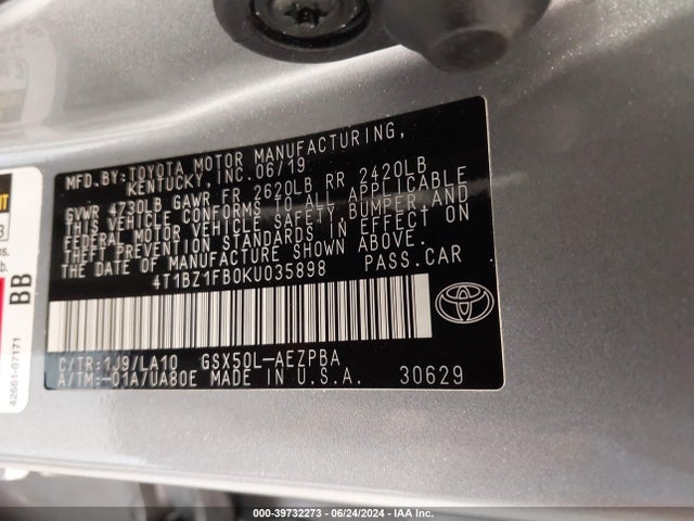 Toyota AVALON LIMITED 2019 4T1BZ1FB0KU035898 Image 9