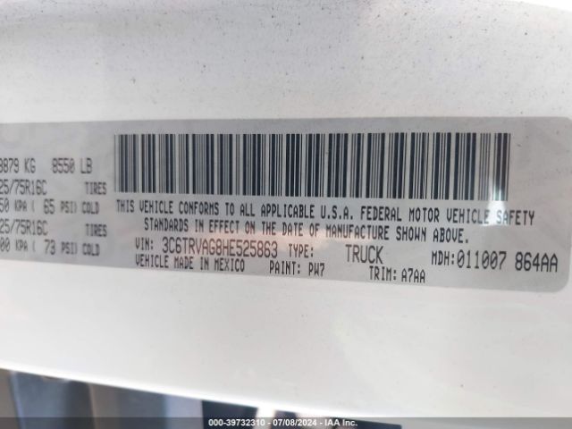 3C6TRVAG8HE525863 RAM Promaster 1500 Low Roof 136 Wb