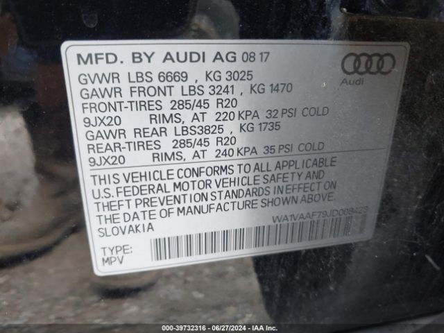 WA1VAAF79JD008423 Audi Q7 3.0t Premium