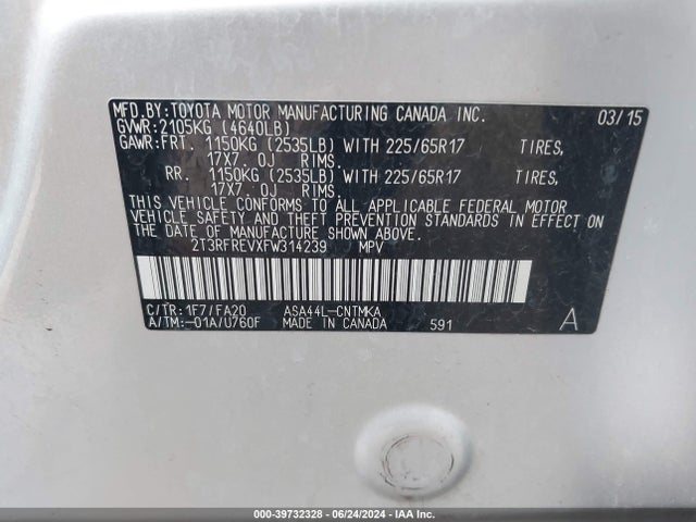 Toyota Rav4 Xle 2015 2T3RFREVXFW314239 Image 9