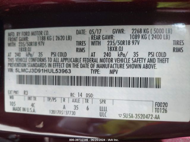 5LMCJ3D91HUL53963 Lincoln Mkc Reserve