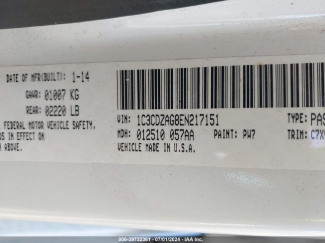 1C3CDZAG8EN217151 Dodge AVENGER SE