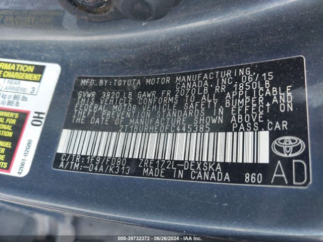 2T1BURHE0FC445385 Toyota Corolla S Plus