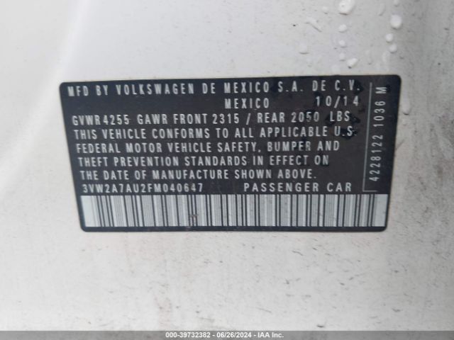3VW2A7AU2FM040647 Volkswagen Golf Tdi S 4-door