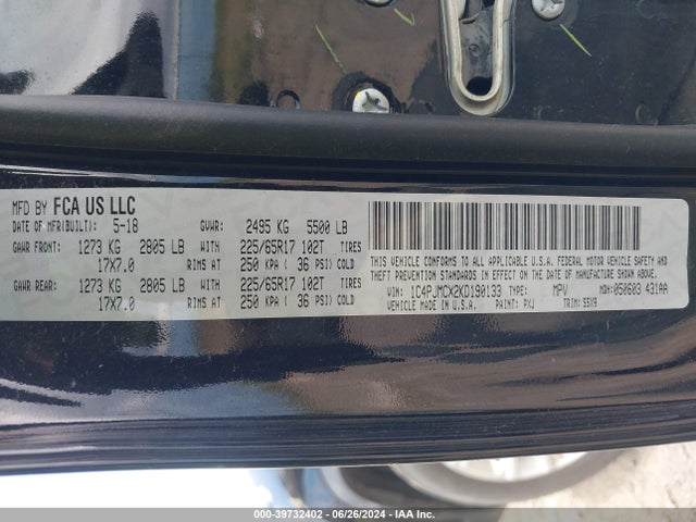 1C4PJMCX2KD190133 Jeep Cherokee Latitude 4x4