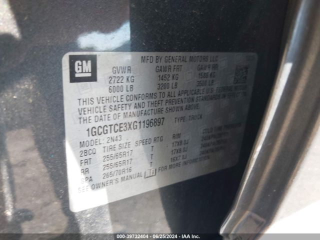 1GCGTCE3XG1196897 Chevrolet Colorado Lt