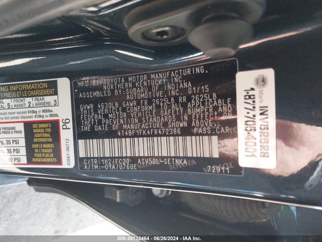 Toyota CAMRY LE 2015 4T4BF1FK4FR472386 Image 9