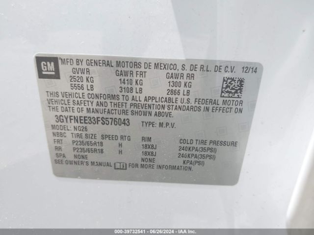 3GYFNEE33FS576043 Cadillac Srx Luxury Collection
